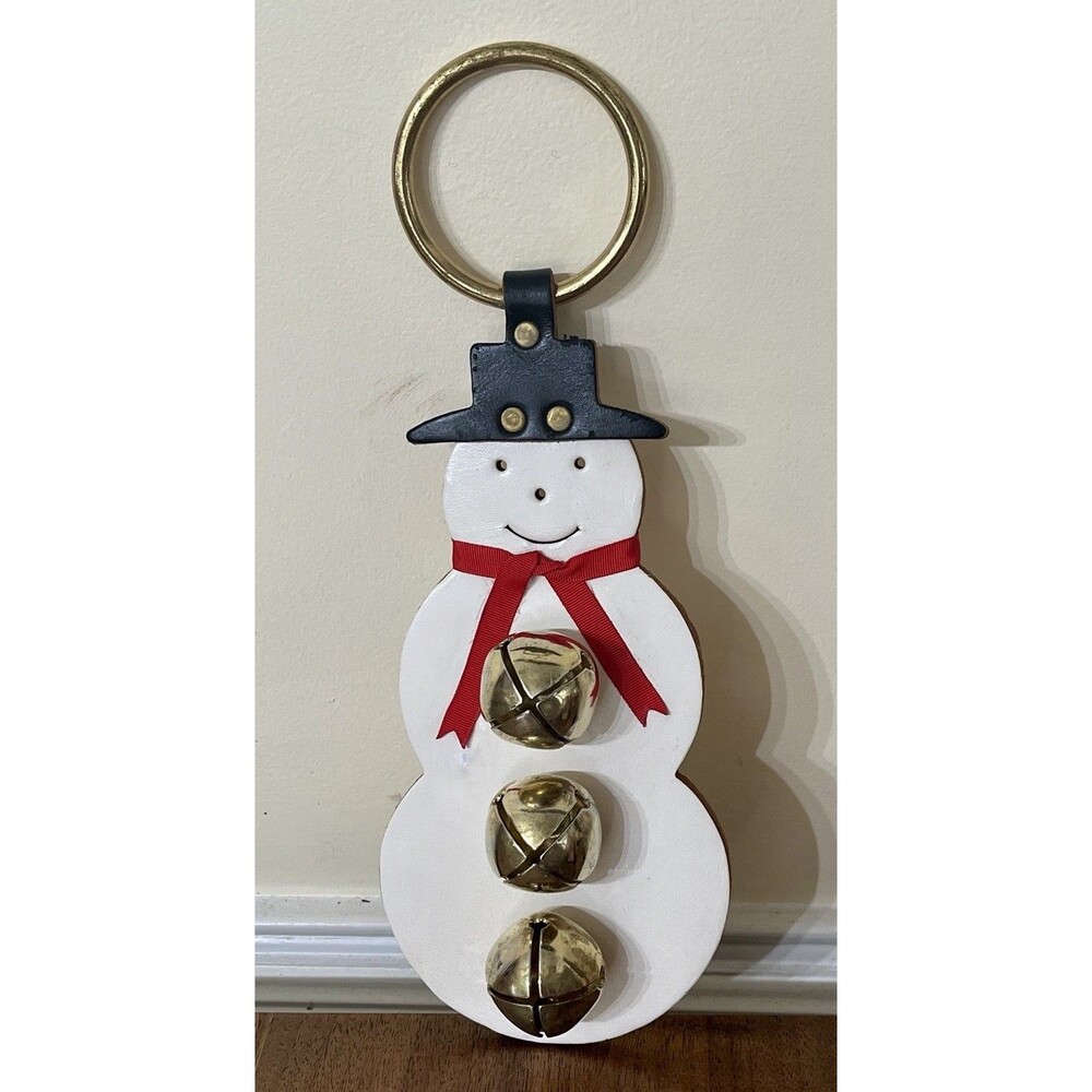 Vintage Snowman Leather Doorknob Jingle Bells Business Front Door Frosty